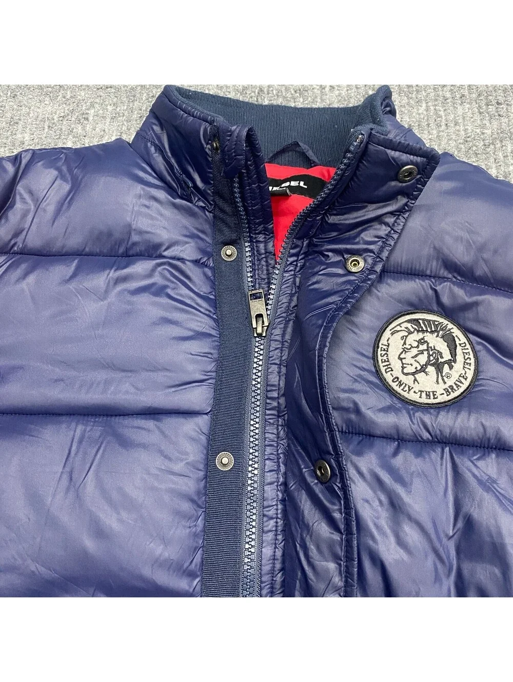 Diesel Full Zip Snap Puffer Jacket Youth Size 14 Blue Red Colorblock Nylon Shell